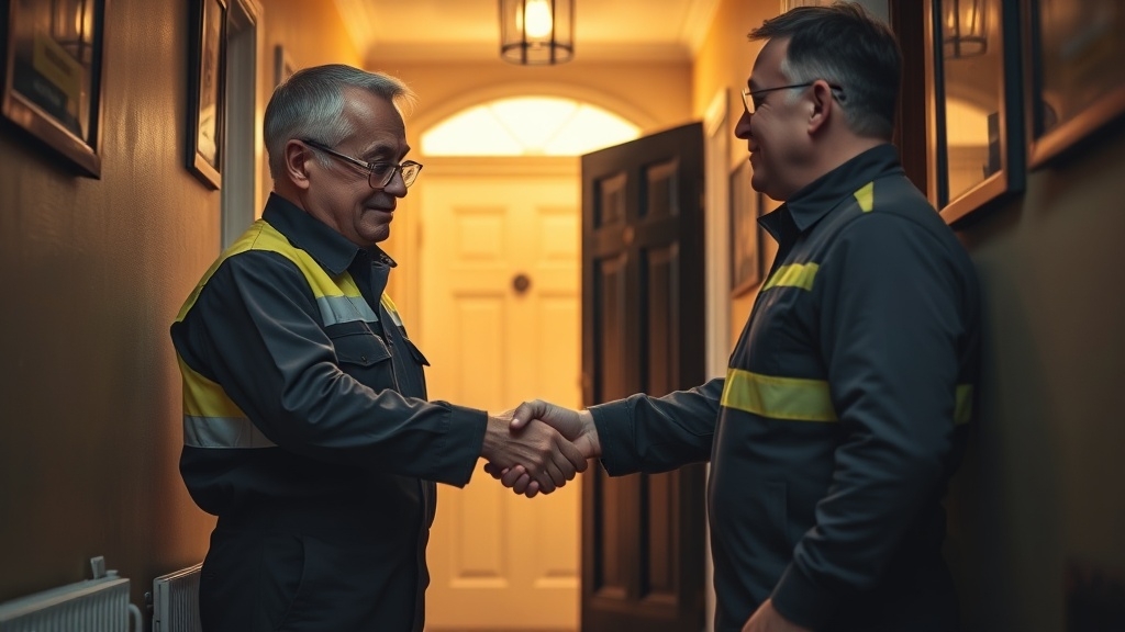 Engineer shaking hands with a Holloway homeowner after locating their leak