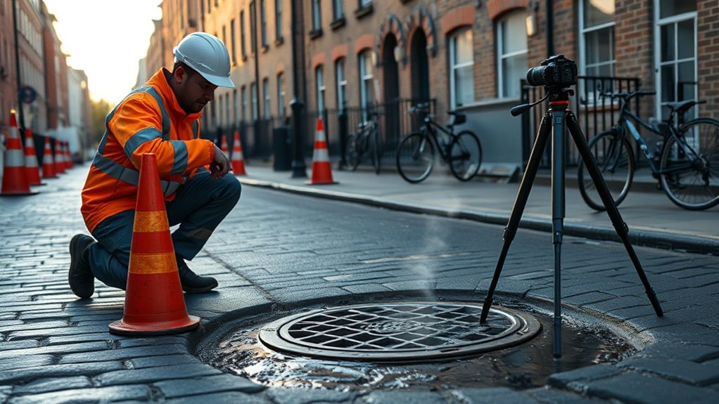Engineer carrying out water mains leak detection in Holloway